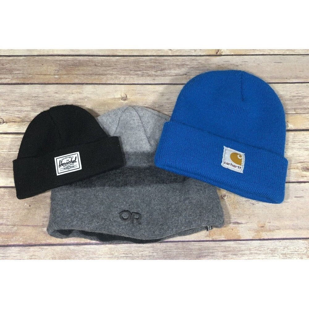 Carhartt, Outdoors Research & Herschel Snow Hat Beanie Lot Of 3 Youth Kids Boys